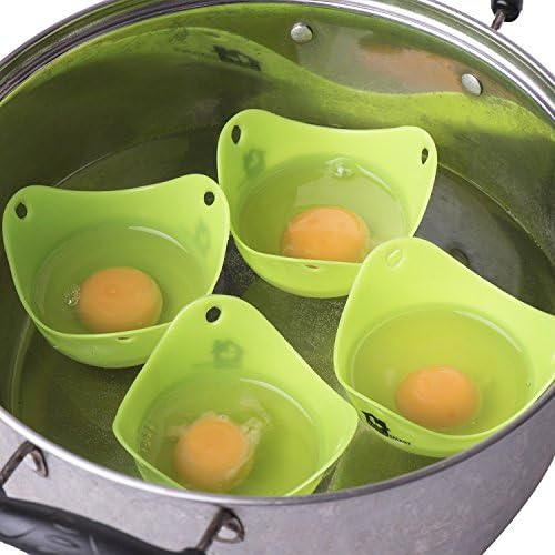 Yolk Separator Egg Poaching Cup - 4 Silicone Egg Poachers 1 Egg Yolk Separator Set, BPA Free - Stovetop egg poacher Silicone egg separator Microwave egg poacher cooking set by RASTCA SMART