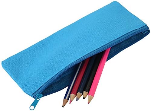 Dxg 8" x 3.2" Canvas Pencil Holders, Zipper Pencil Case Coin bag Cosmetic Bags (Blue)