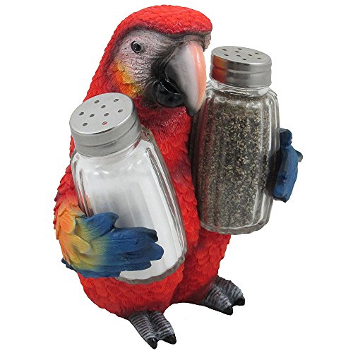 Tropical Parrot Glass Salt and Pepper Shaker Set with Holder Figurine for Beach Bar or