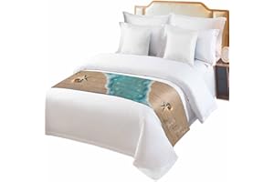 ZFUNCING Coastal Ocean Starfish and Shell Sand Bed Runners for Bedroom Hotel,Decorative Bedding Scarf The Beach is My Happy Place Bed End Blanket Bedding Runner Scarves for Full Size Bed,83x20in