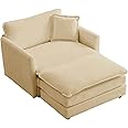 Miscoos Chenille Oversized Chair with Ottoman - 39”W Big Comfy Reading Chair and Ottoman Set, Lounge Chair for Living Room, Reading Nook, Kids Room, Bedroom, Family, Sand Beige