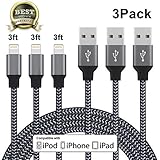 Tobig iphone Charger, Lightning to USB Cable Nylon Braided Charging Cord 3Pack 3ft Compatible with iPhone 7/7 Plus/6/6s/6 plus/6s plus, iPhone 5/5s/5c,iPad, iPod & More (Black)