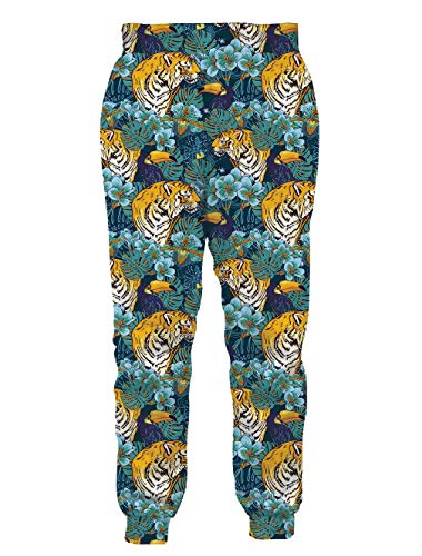 Loveternal Lightweight Sweatpants Men Long Sweatpants for Men Women Jogger Soccer Pants Boy Tiger Drawstring Flower Sweatpants Slim Fit Tropical Skinny Yoga Joggers M