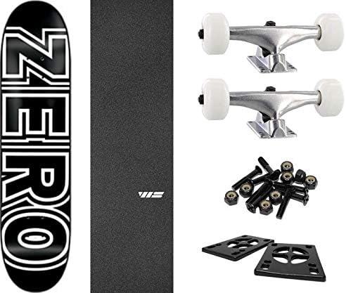 Zero Skateboards Bold Black/White Skateboard Deck - 8.25" x 31.9" with Components - Bundle of 6 Items