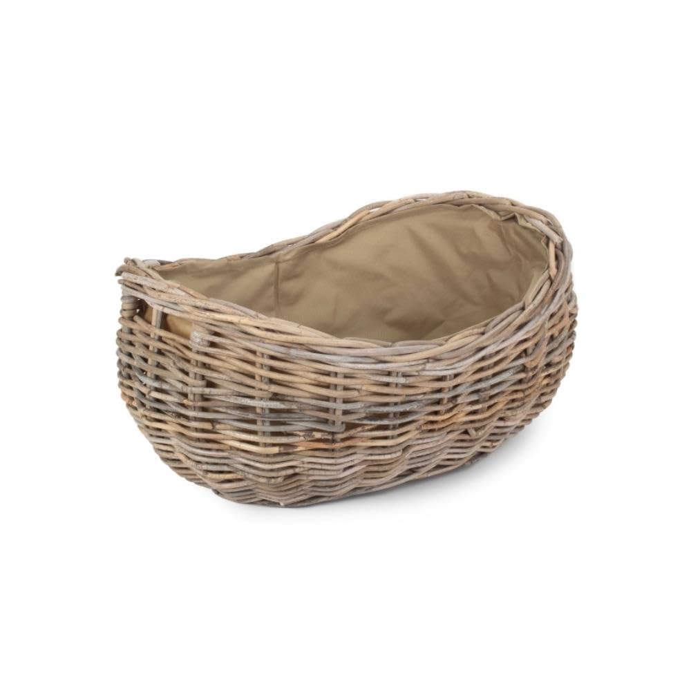 Red Hamper Large Boat Shaped Rattan Log Basket with Hessian Lining
