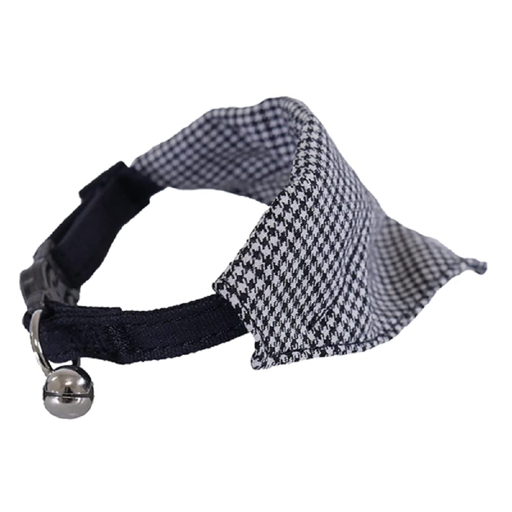 Rosewood Designer Dogtooth Cat Bandana, Blue Denim with Black & White Dogtooth Print, Adjustable with Quick Release, Stylish Bandana with Bell for Cats & Kittens