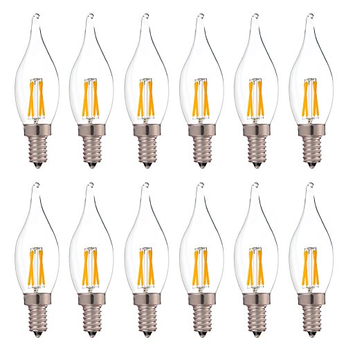 Genixgreen Decorative LED Filament Light Bulb,C22T Flame Edison LED Candle Bulb 2W E12 Candelabra Base Lamp 20 Watt Equivalent 220lm Warm White 2700K for Restaurant Home etc,Clear Glass-12 Pack