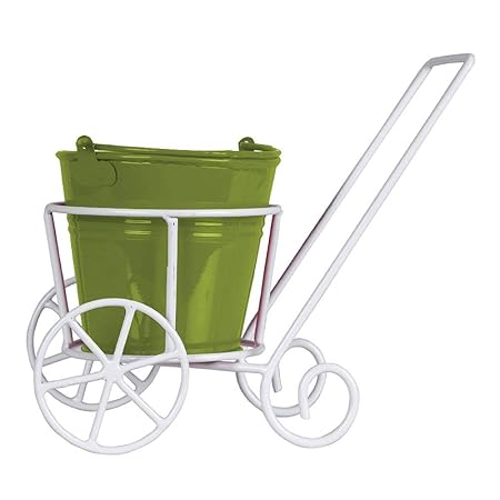 Trustbasket Trolly with Bucket Planter for Small Indoor Plants - Green