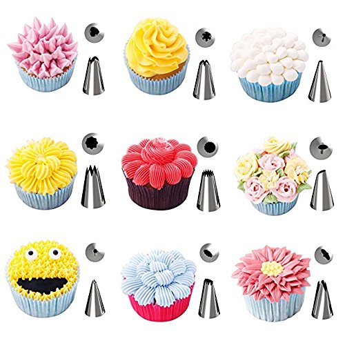 Russian Piping Tips Set，Feleph Cake Decorating Supplies Kit with 24 Easy to Use Icing Nozzles,2 Silicone Pastry Bags, 2 Flower Nails, 2 Reusable Plastic Couplers,2 Clean Brushes with Storage Case - Thumbnail 5