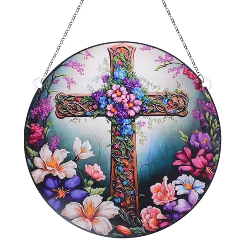 6“ Door Sign Floral Cross Hanging Ornament Faith Gifts for Women Religious Ornament Decor for Home Window Door Wall Catholic Christian Easter Easter Gifts