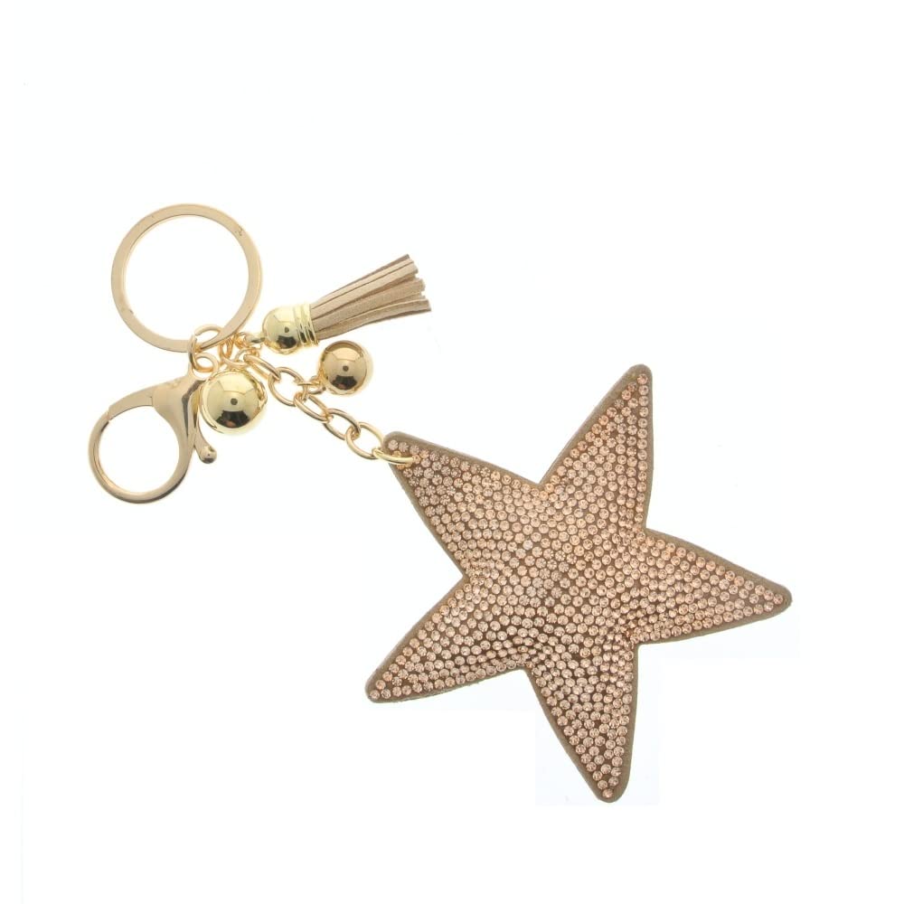 J & J LONDON Star Keyring/Bag Charm Diamante Bling Glitter Crystal Key Buckle for Women Girl (Champagne)