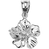Claddagh Gold Dainty Sterling Silver CZ Caribbean Hibiscus (Malvaceae) Pendant