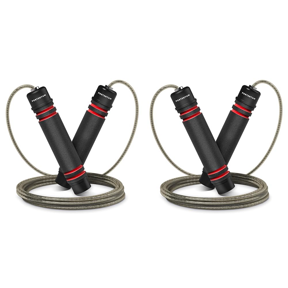 PORTENTUM Skipping Ropes for Adults & Kids, Speed Skipping Rope Soft Memory Foam Handle Tangle-free Adjustable Rope&Rapid Ball Bearings Fitness Workouts Fat Burning Exercises Boxing - Length Adjuster