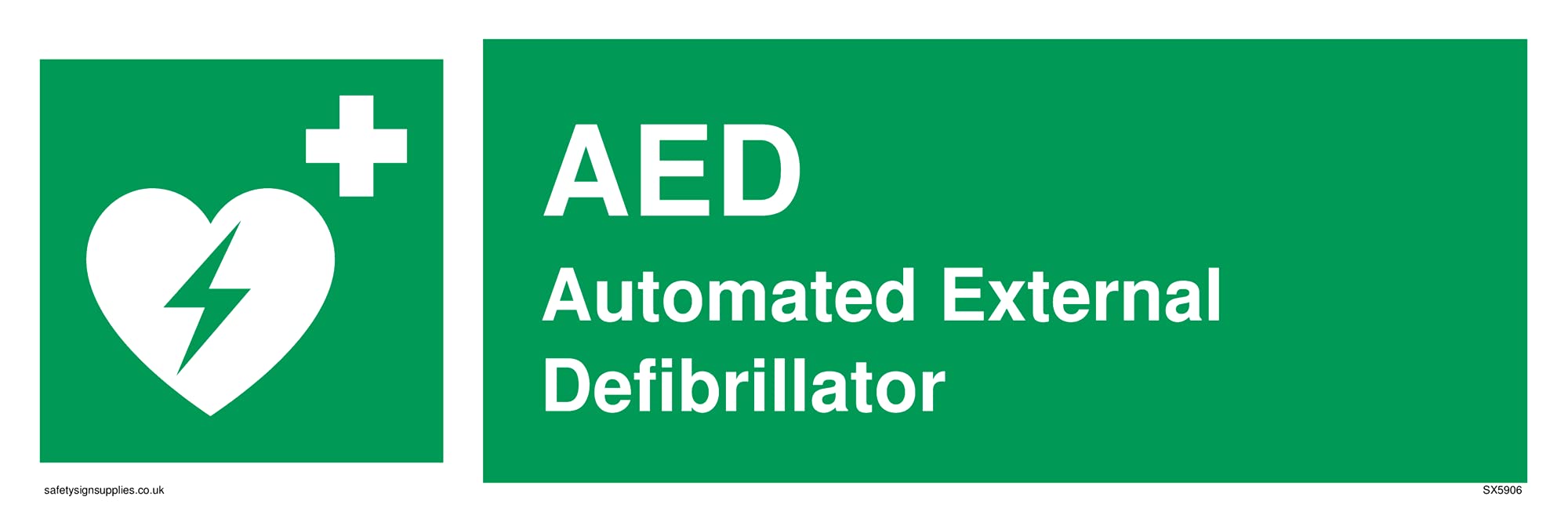 AED Automated External Defilbrilator with heart defibrillator symbol Sign - 300x100mm - L31
