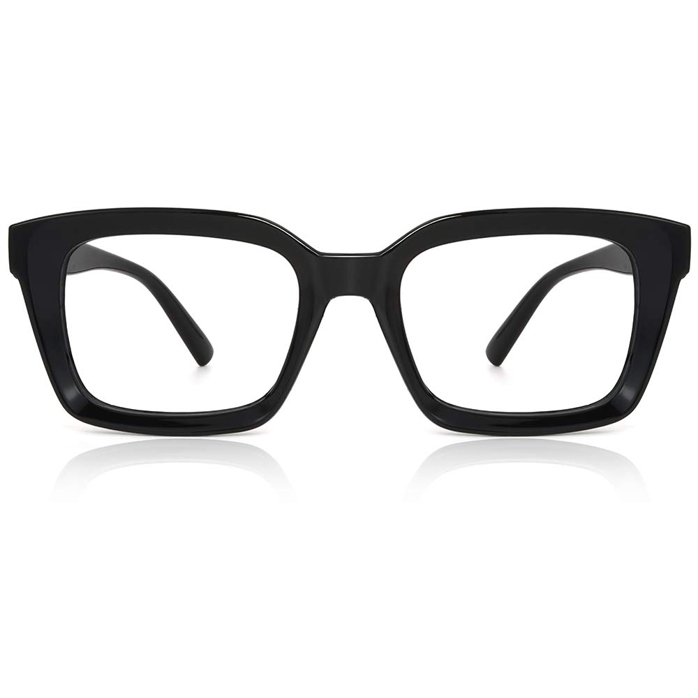 JiSoo Reading Glasses 1.0 Blue Light Blocking，Oversized Reading Glasses 1.0 Women/Men with Spring Hinge, Black