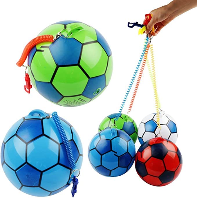 SDMAX Inflatable Football With String: Interactive Juggling Ball For Kids With Spring Toy, Spring-Loaded Design, Practice & Play, Easy Inflation, (Pack Of 6)