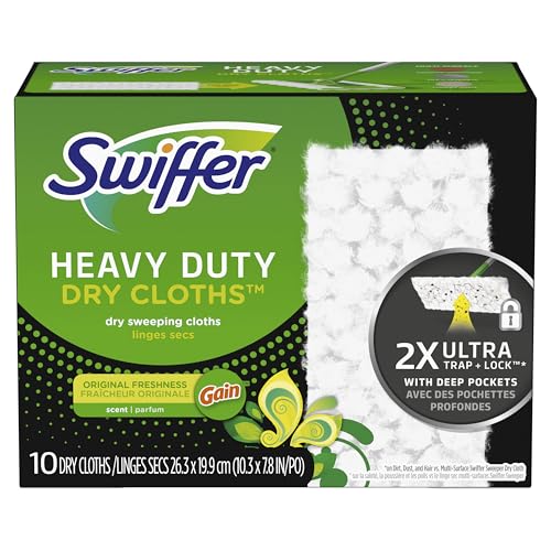 SWIFFER SWEEP + MOP, DRY PADS REFILL, FLOOR CLEANER FOR DIRT, DUST, HAIR, CLEANING CLOTHS FOR MOPPING HOME, BATHROOM, KITCHEN, ALL PURPOSE MULTI-SURFACE FLOOR WIPES, HEAVY DUTY, GAIN, 40CT