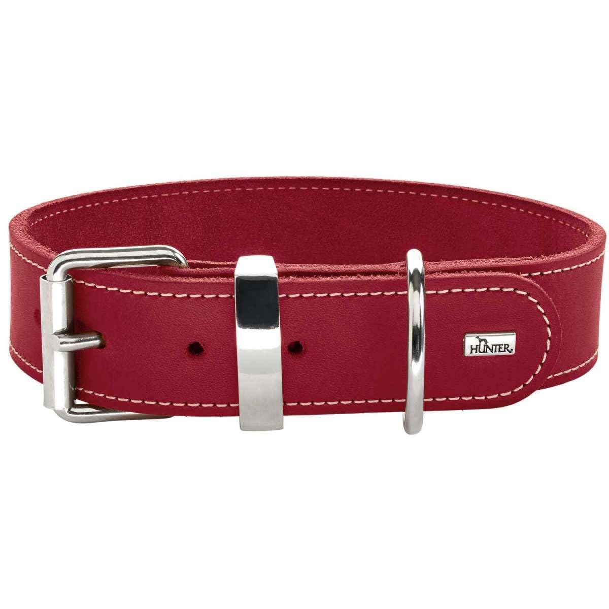 HUNTER AALBORG SPECIAL Dog Collar Colour: Red, Strongly Greased Leather, Robust and Durable, Contrasting Decorative Stitching, Ideal for Dog Sports, Made in Germany, Size: 30