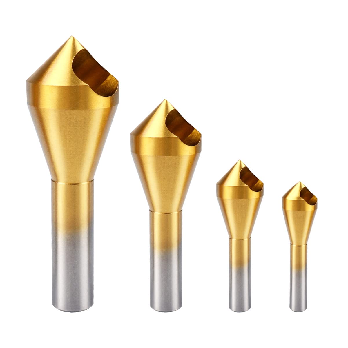 ATOPLEE Countersink Drill Bit Set,4pcs 90 Degree M2 Titanium Counter Sinker Drill Bits for Wood,Metal, Fiberboard, Plywood, Plastic, PVC