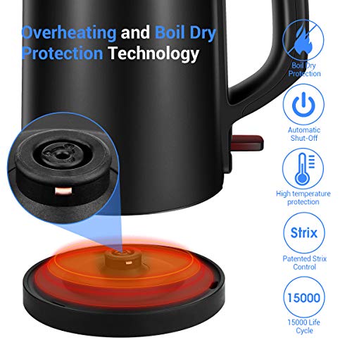 Electric Kettle, CUSIBOX 1.5L Stainless Steel Kettle Cool Touch Double Water Kettle with Overheating Protection, Boil Dry Protection and Automatic Shut Off