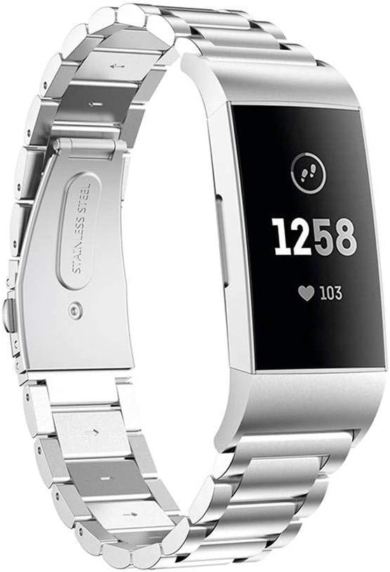 MyFitBands Link Metal Strap Compatible with Fitbit Charge 3 Replacement Band Clasp