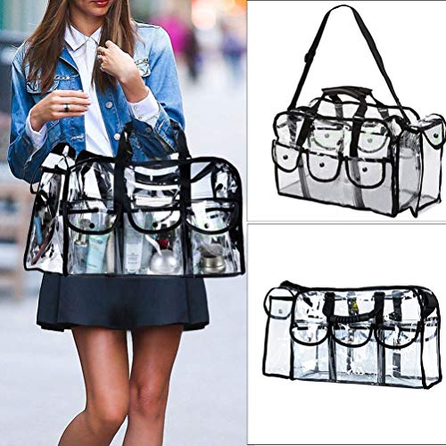LUVODI Clear Makeup Bag Cosmetics Storage Bag Travel Pro Makeup Artist Bag with Detachable Shoulder Strap, PVC Toiletry Vanity Organizer with 6 External Pockets, Large