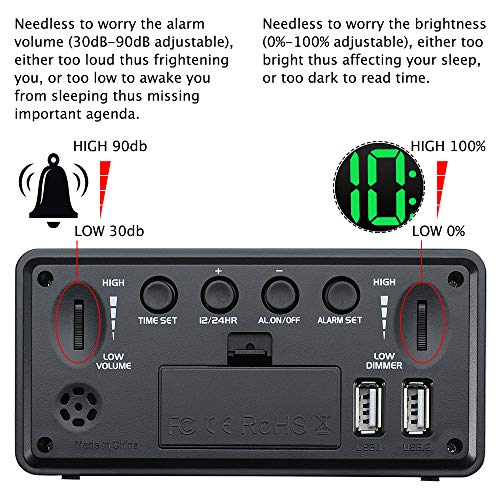 DreamSky Compact Digital Alarm Clock with USB Port for Charging, 0100