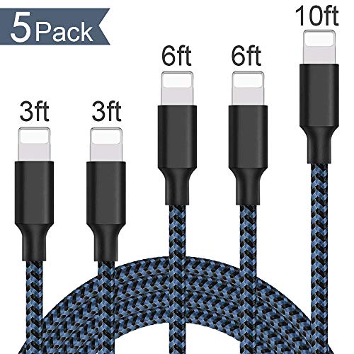 Vanzon Phone Cable 5Pack (2x3FT 2x6FT 10FT) to USB Syncing Data and Nylon Braided Cord Charger Charging Cable Compatible Phone XS MAX, XR, X, 8, 7, 7 Plus, 6, 6s, 6 Plus, 5, 5c, 5s, SE-Blue - Thumbnail 7