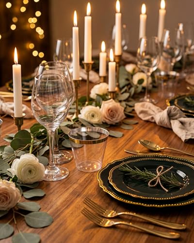 Hioasis 200Pcs 9OZ Clear Cups - Plastic Disposable Cups with Gold Trim, Heavy Duty & BPA-free for Party, Wedding, Reception | BPA-free Clear cups with elegant silver trim. Perfect for weddings, parties and celebrations