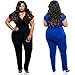 eShow Women's V-neck Plus Size Bandage Straight Jumpsuit Rompers (XXX-Large, Blue)