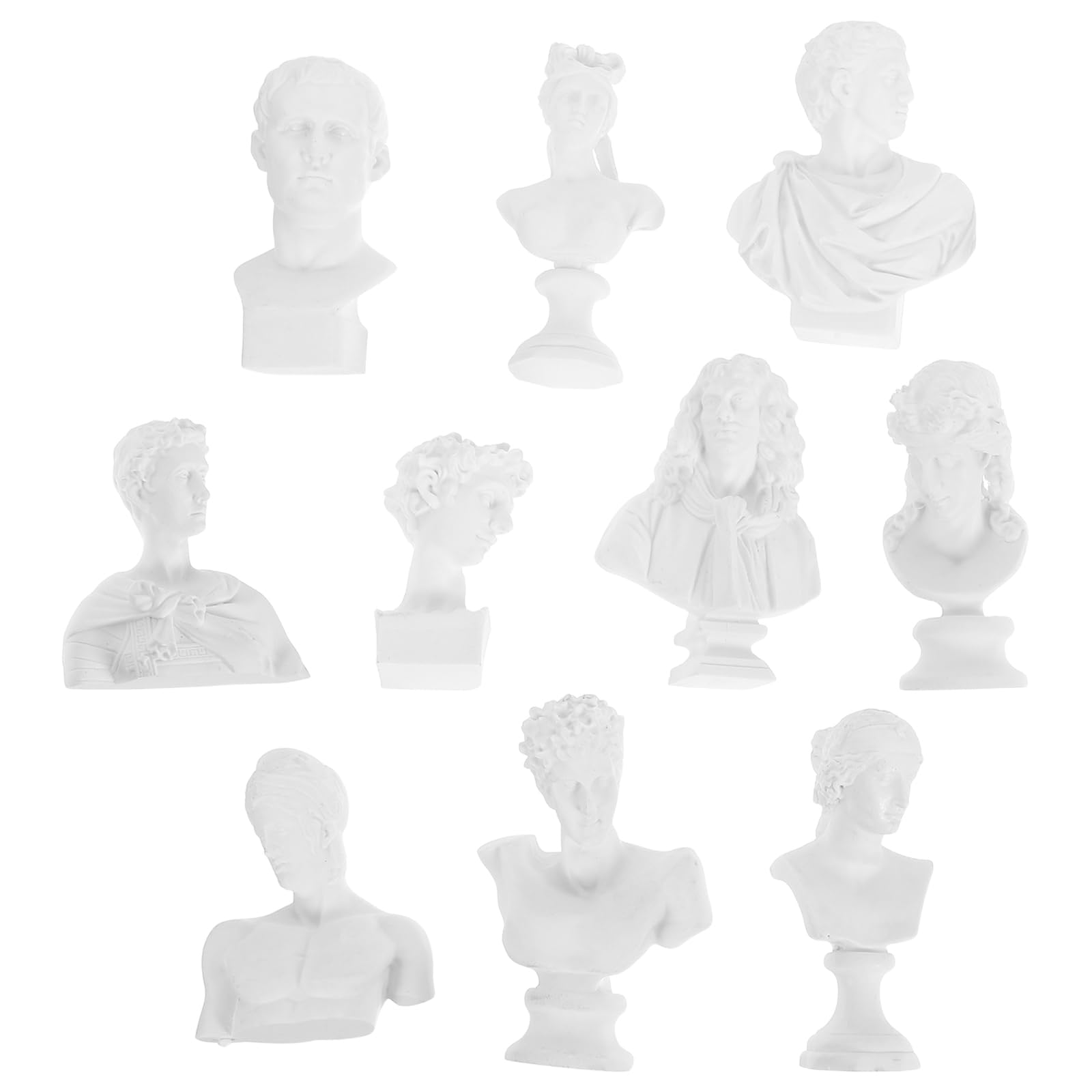 Artibetter Resin Portrait Ornaments 10Pcs Mini Greek Bust Statues Desktop Decor Creative Household Crafts Figurines for Office Bookshelf Decoration