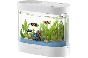 DIMIND Fish Tank Aquarium 1.5 Gallon Desktop Fish Tank- 7 Color Light Self Cleaning 3 in 1 Pump with Filteration & Oxygenation & Circulation for Office Living Room