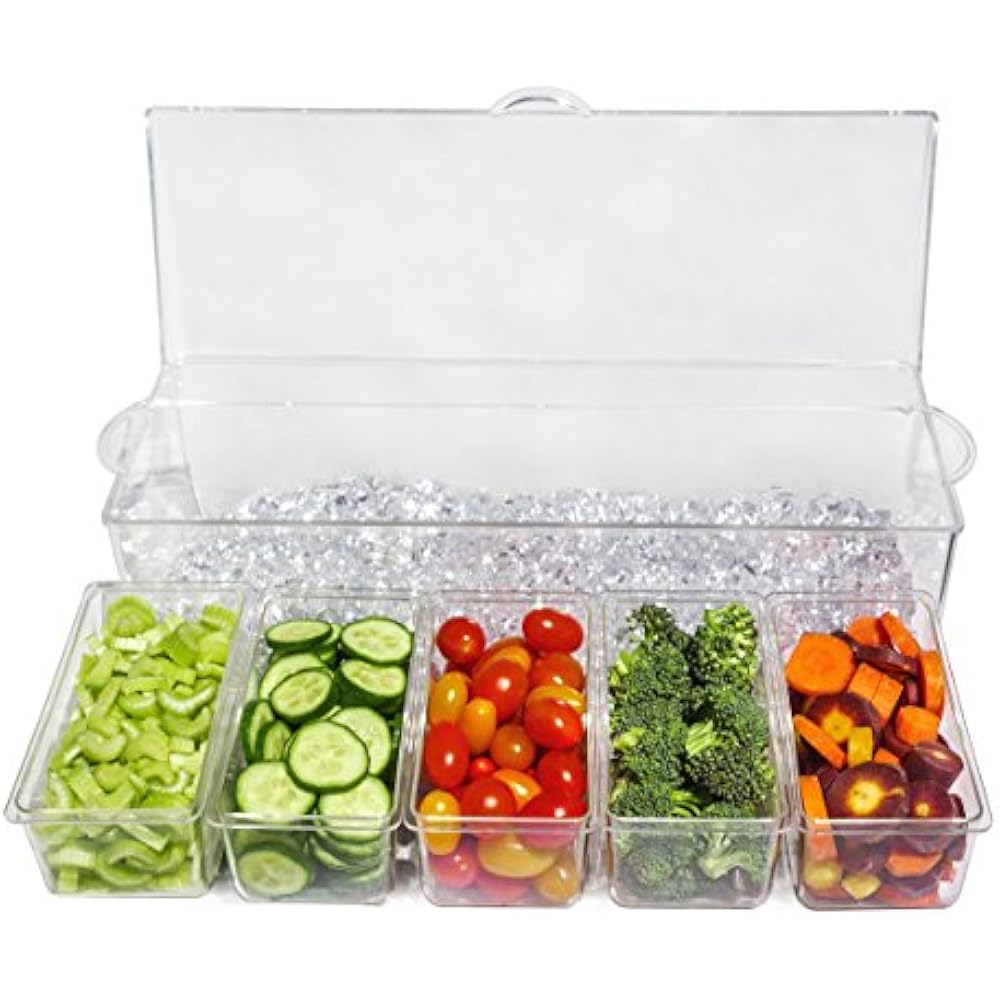 Serving Trays Ice Chilled 5 Compartment Condiment Server Caddy