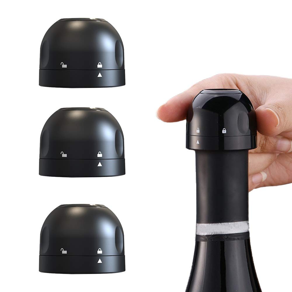 Cosswe 3 Pack Champagne Stopper, Reusable Silicone Sealed Wine Bottle Stopper, Vacuum Stopper for Beer, Champagne, Alcohol, Sparkling Wine