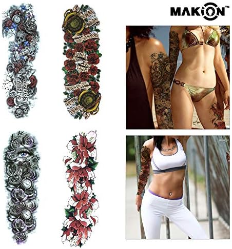 Full Arm Temporary Tattoo, Large Size Extra Temporary Tattoo Black tattoo Body Stickers for Man Women Waterproof Removeable Non-Toxics & Safe for All Skin