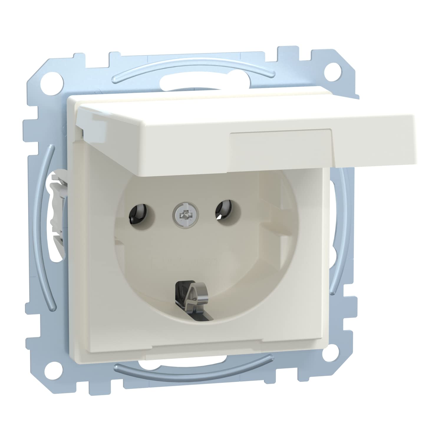Merten MEG2311-0419 Schuko Socket with Hinged Lid, Plug-in Terminals, Polar White, System M, Earthing Contact Socket