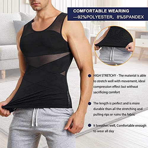 KUMAYES Men's Slimming Shapewear Slimming Flat Tummy Vest T Shirt Slimming Invisible Compression Vest Body Shaper