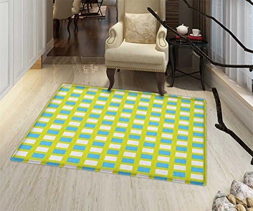 Geometric Bath Mats Carpet Abstract Square Pattern in Fresh Tones Geometric Elements Ornament Floor mat Bath Mat for tub 32"x48" Yellow Green Blue White
