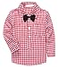 Baby Boy's 2 Pieces Tuxedo Outfit, Long Sleeves Plaids Button Down Dress Shirt with Bow Tie + Suspender Pants Set Suit for Infant Newborn Toddlers, Red, for 18-24 Months = Tag Size 95