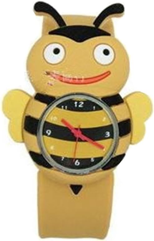 NEW! Cute 3D Cartoon Watch Kids Boy Girl Children's Rubber Snap-on Slap Cuff Watch Gifts Idea (Yellow, Bee)
