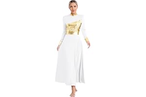 JanJean Women Lyrical Dance Dress Metallic Patchwork Worship Praise Dance Tunic Overlay