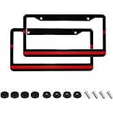 Thin Red Line License Plate Frame Firefighter License Plate Holder Aluminum Metal Black And Red License Plate Cover Decoration Fits US Standard Car License Plate 2 Holes with Screws for Women Men 2pcs