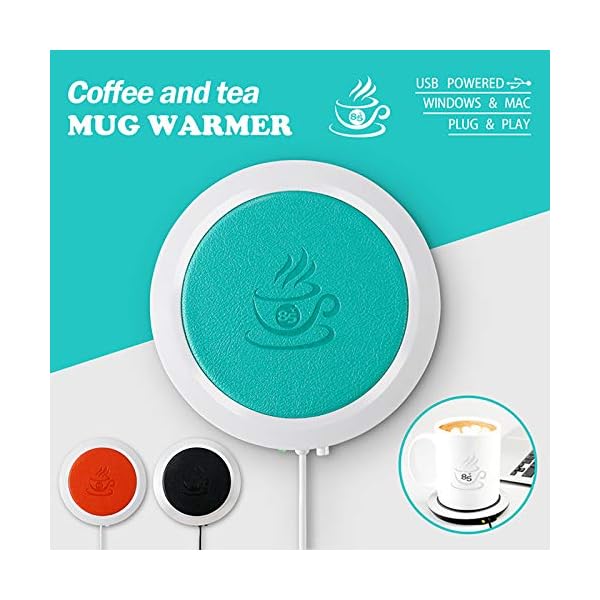 FORNORM USB Cup Mug Warmer, PU Leather USB Cup Heater USB Coaster Warmer Beverage Heater for Home USE Office, Blue