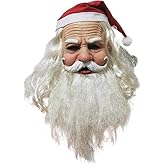 Kuberas Santa Claus Mask Christmas Full Face Mask Realistic Latex Mask with Beard and Hat Christmas Costume Prop for Adults