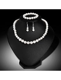 Danbihuabi Silver Plated Faux Pearl Necklace Earring Bracelet Jewelry Set Pearl Necklace Set