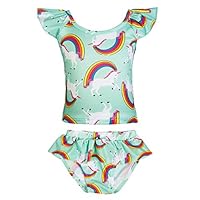 KABETY Girls Rainbow Unicorn Swimsuit Two Pieces Swimwear Bathing Suit Bikinis (Green, 6)