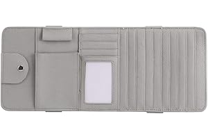 idain PU Leather Car Sun Visor CD Holder Organizer Case Storage Clip,Pen Glasses CD Card Holder Storage Pouch,Gray