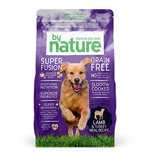 BY NATURE PET FOODS GRAIN FREE DOG FOOD MADE IN USA [GRAIN FREE DRY DOG FOOD WITH SUPERFOOD INGREDIENTS FOR FOOD SENSITIVITIES AND IMMUNE HEALTH], LAMB & TURKEY MEAL RECIPE, 4 LB. BAG, BROWN (77070)