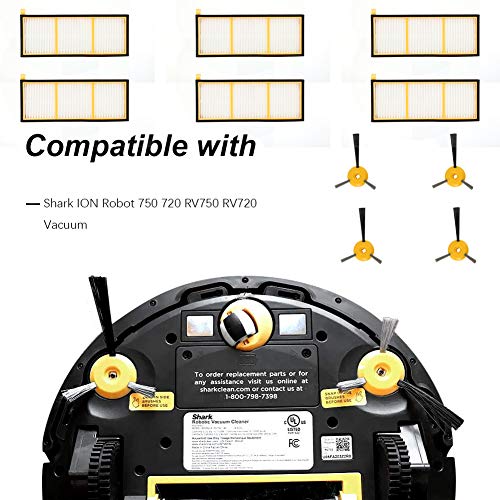 Vacuum Cleaner Filter Side Brush Replacement Accessories Replenishment Kit Compatible with Shark ION Robot RV700 RV720 RV750 RV750C RV755 (4 Filters +6 Side Brushes) - Thumbnail 4