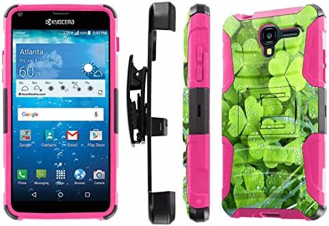 Kyocera Hydro View C6742 Case, [NakedShield] [Black/ Hot Pink] Heavy Duty Holster Armor Tough Case - [Green Square Stones] for Kyocera Hydro View C6742